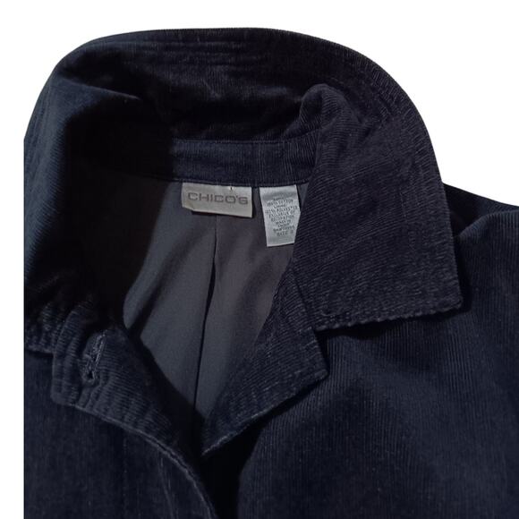 CHICO'S 2 Artsy Corduroy Jacket L Black Lined Pockets Painted Plants Leaves - Picture 7 of 10